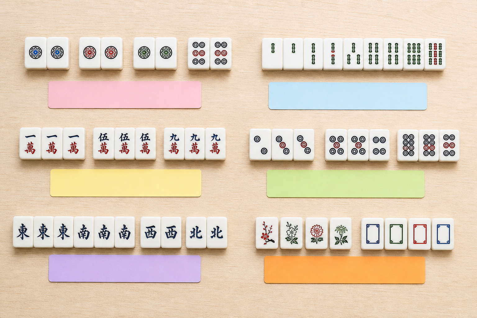 American Mahjong pairs groups numbers winds and flowers arranged for hand evaluation