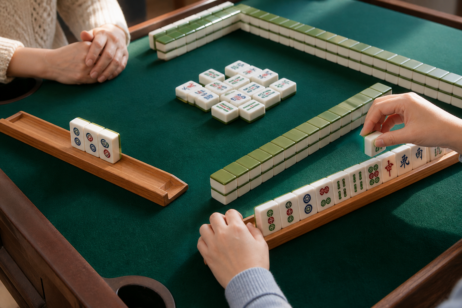 Exposed group beside a concealed American Mahjong hand during play