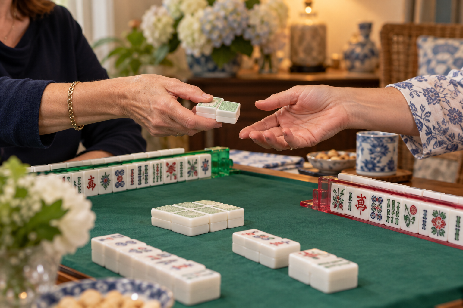American Mahjong courtesy pass between opposite players