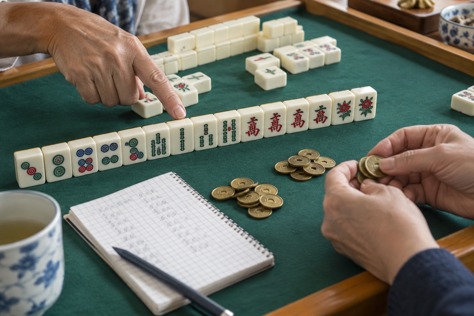American Mahjong payment example after a winning hand