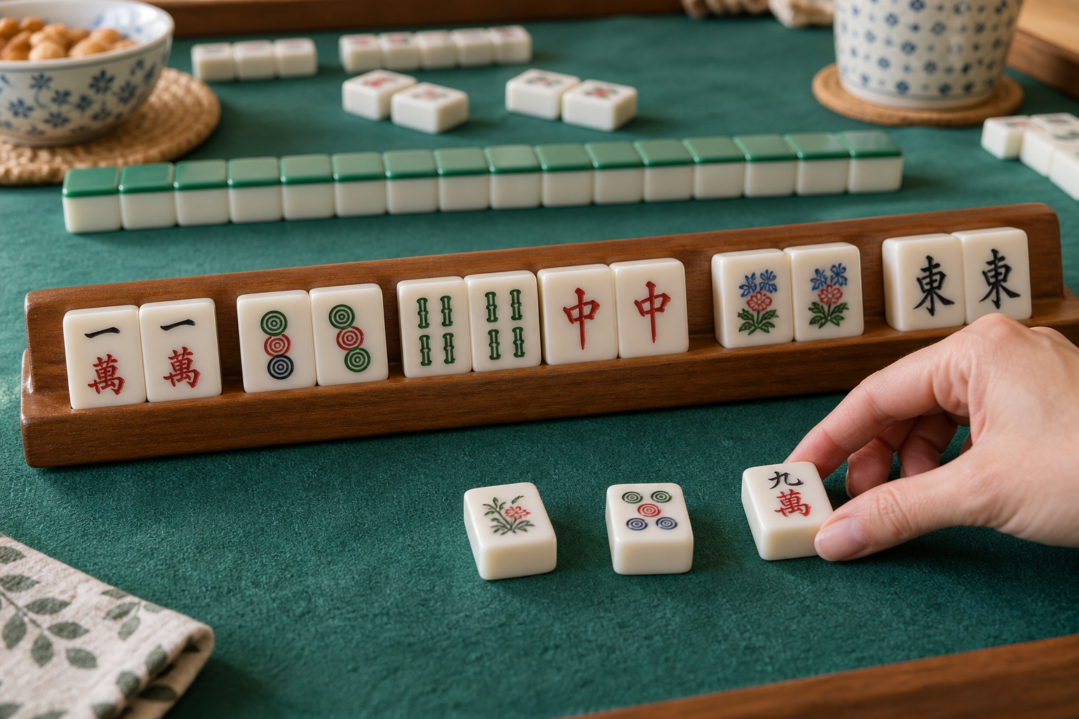 Safe Charleston pass tiles separated from pairs on an American Mahjong rack