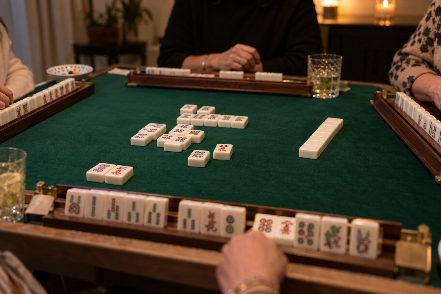 American Mahjong wall game with only a few tiles left